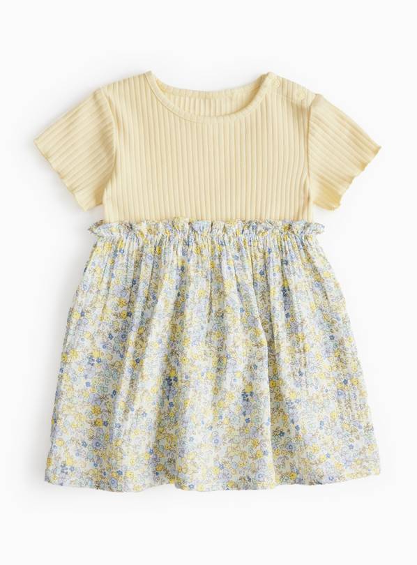 Yellow Ribbed Floral Twofer Dress 9-12 months